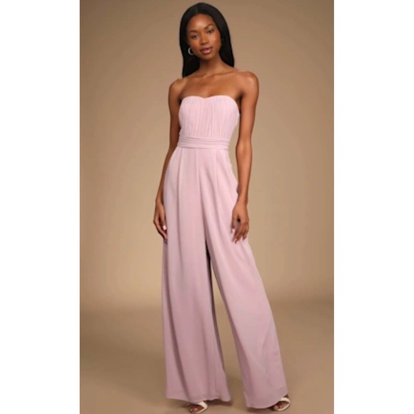 Lulus Womens XS Dusty Lavender Strapless Pleated Wide Leg Jumpsuit Romper - Picture 1 of 11